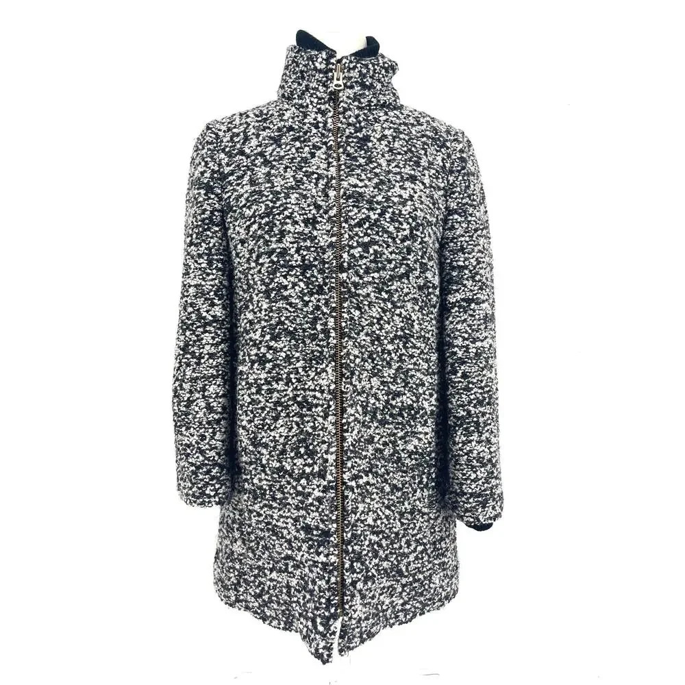 J Crew‎ Coat Italian Wool Lodge Tweed Zip Up in Boucle Speckled Black White 6P - Picture 3 of 12